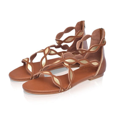 ELF Blossom Leather Sandals in Black and White Camel and Gold / 5