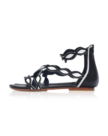 ELF Blossom Leather Sandals in Black and White