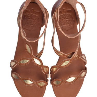 ELF Blossom Leather Sandals in Camel and Gold