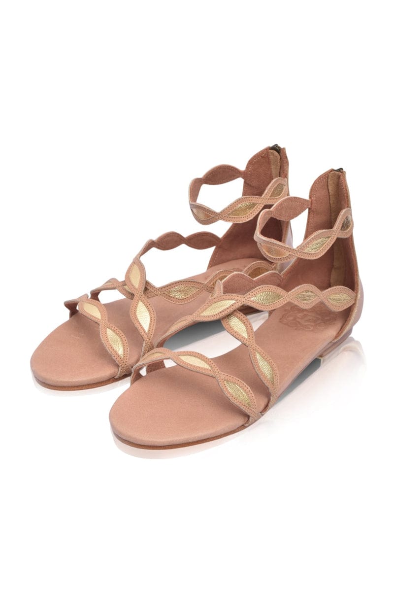 ELF Blossom Leather Sandals in White and Mint Beige and Gold / 5