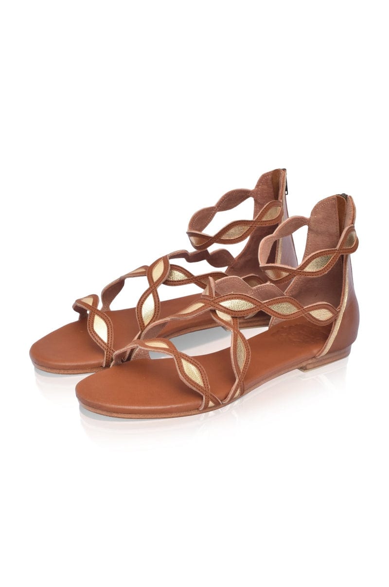 ELF Blossom Leather Sandals in White and Mint Camel and Gold / 5
