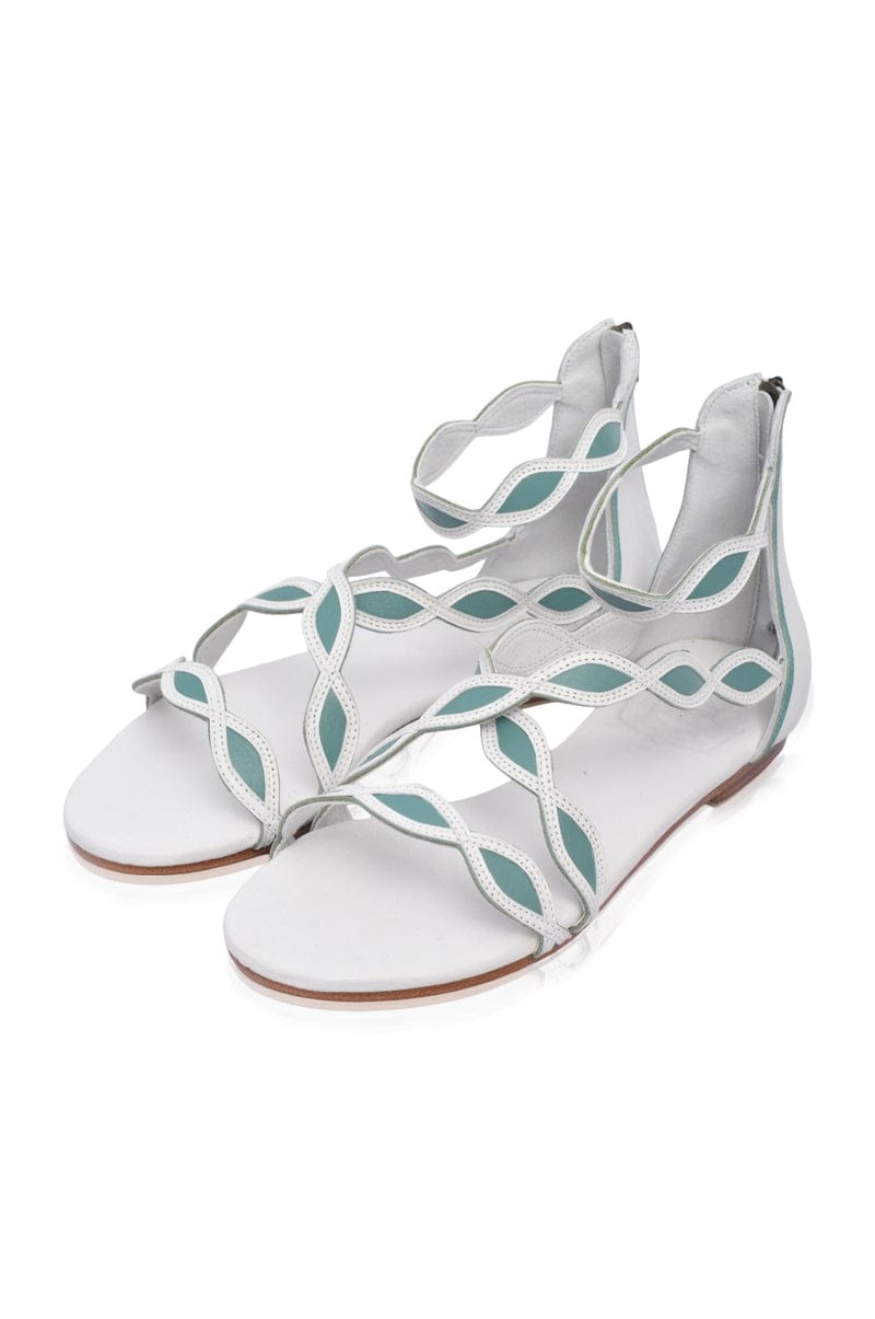 ELF Blossom Leather Sandals in White and Mint