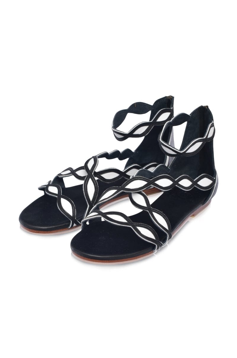 ELF Blossom Leather Sandals in White and Mint Black and White / 5