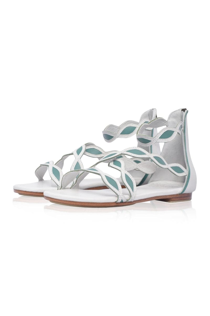 ELF Blossom Leather Sandals in White and Mint