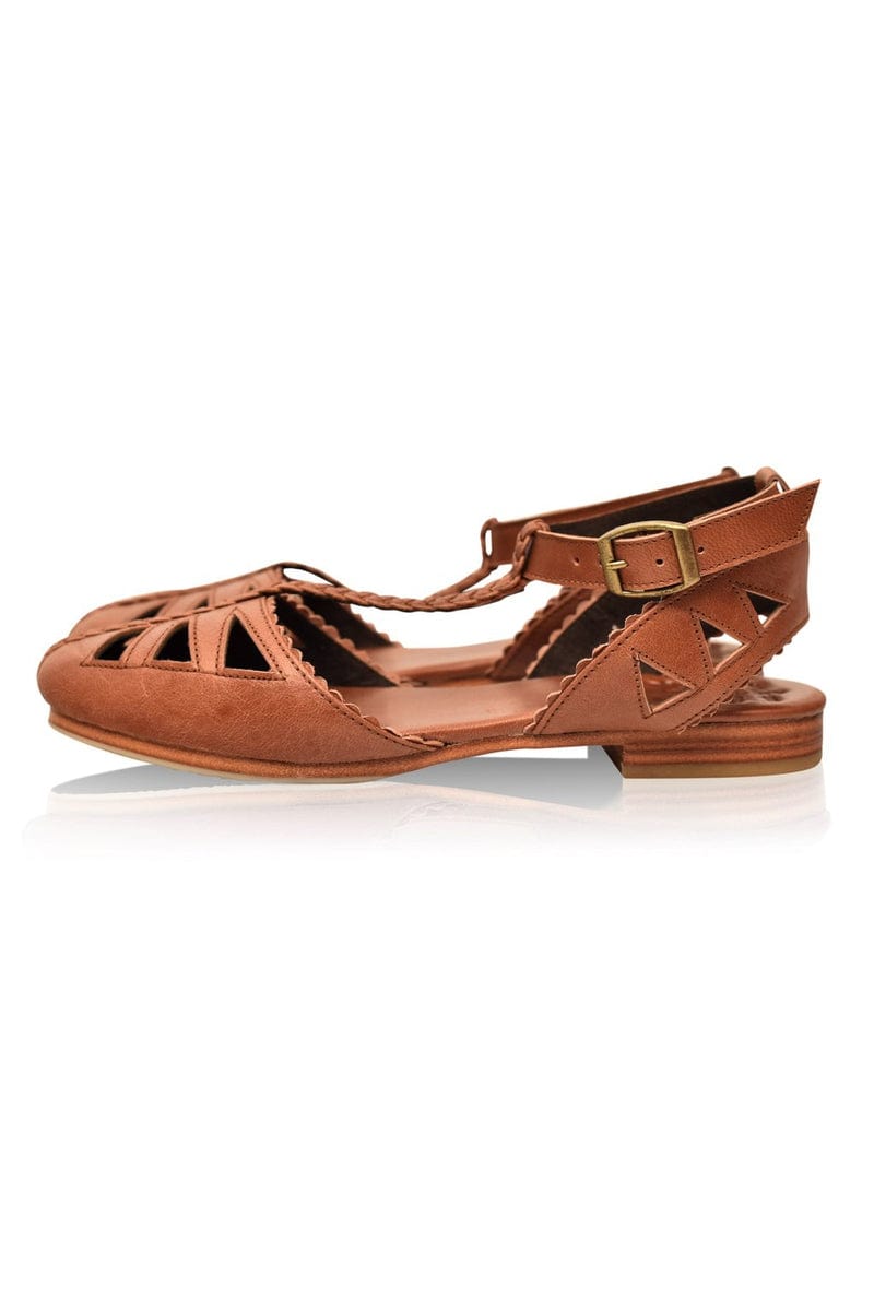 ELF Bounty T-strap Leather Sandals Vintage Camel / 5