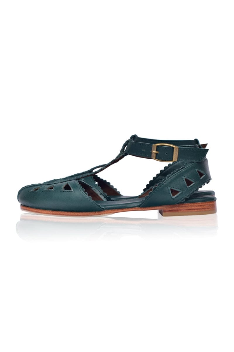 ELF Bounty T-strap Leather Sandals Emerald / 5