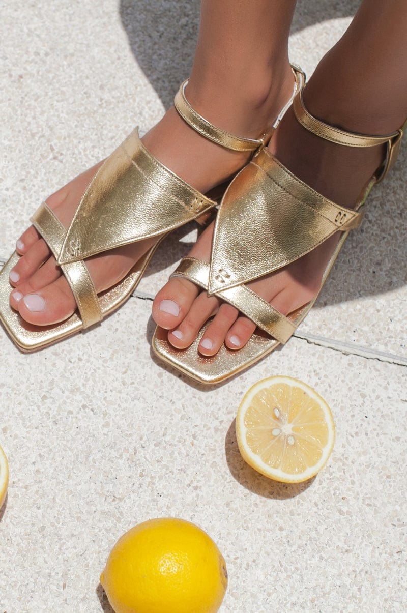 ELF Kanvaz Ankle Strap Sandals in Gold