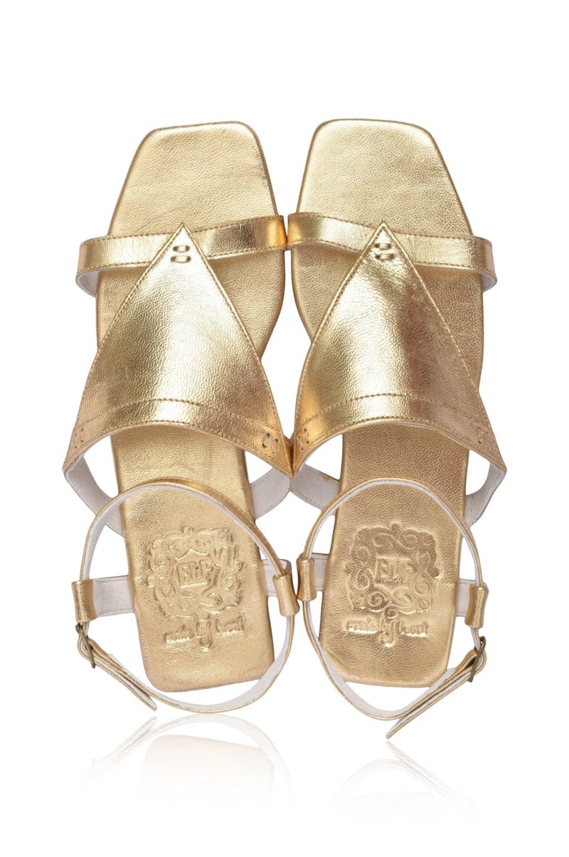 ELF Kanvaz Ankle Strap Sandals in Gold