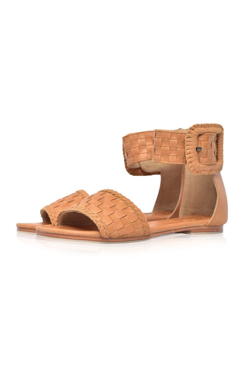 Madagascar Woven Leather Sandals in Vintage Camel Ocelot Market