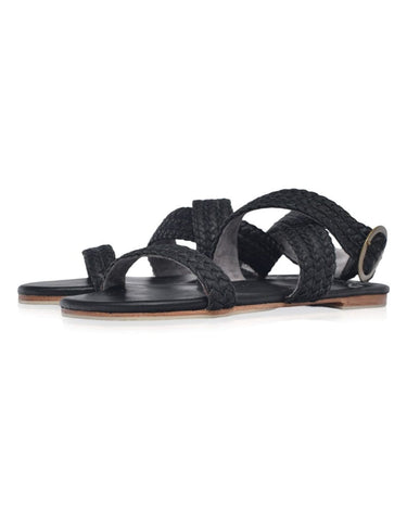 ELF Orra Greek Leather Sandals Black / 5