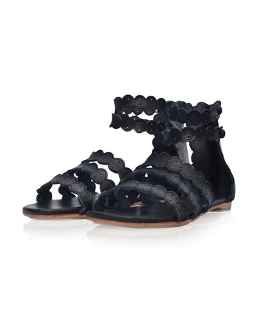 ELF Rimini Boho Leather Sandals in Black