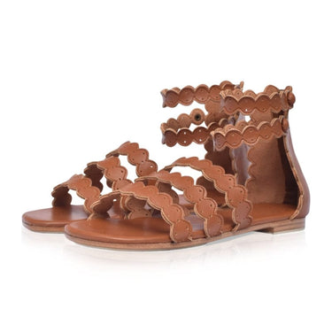 ELF Rimini Boho Leather Sandals in Dark Brown Vintage Camel / 5
