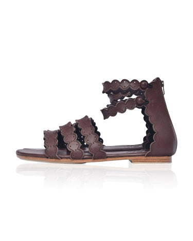 ELF Rimini Boho Leather Sandals in White Dark Brown / 5