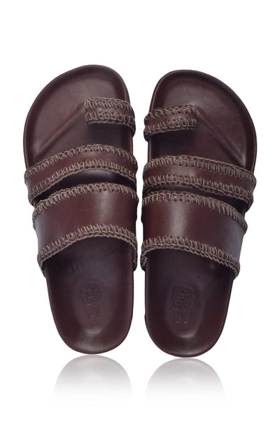 ELF Amigo Leather Slides in Dark Brown