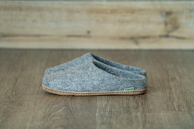 Kyrgies Men's Wool Slippers with All Natural Sole & Low Back in Gray