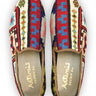 Artemis Design Co. Men's Loafers redefine elegance with a captivating color palette featuring shades of peach, red, blue, brown, yellow-green, and white. Meticulously crafted, these loafers seamlessly blend classic sophistication with modern charm. The harmonious combination of colors adds a touch of vibrancy and personality to any ensemble, making them a versatile choice for various occasions. (Front View)