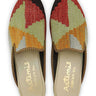 The Artemis Men's Slippers showcase a captivating color combination of black, lilac, red, green, white, grey, and mustard. These slippers offer a lively mix of bold and subtle tones, creating a stylish and eye-catching look. (Front View)